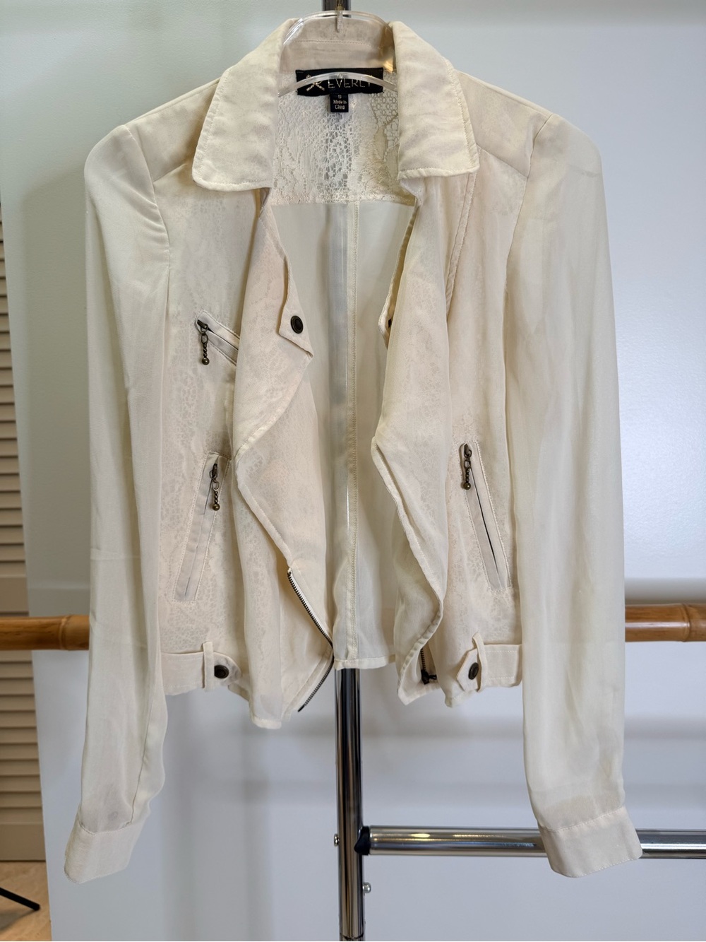 Everly Ivory Lace Chiffon Moto Jacket Size Small S